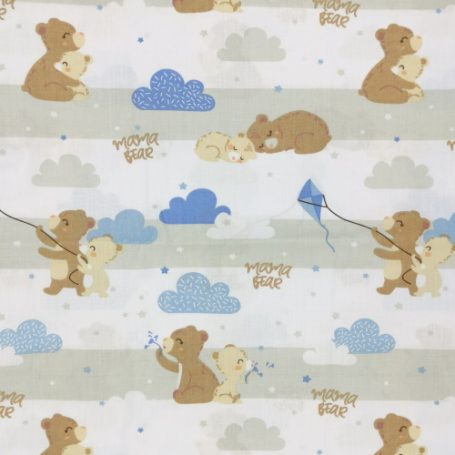 Tissu avec des ours jouant avec des nuages et un cerf-volant.