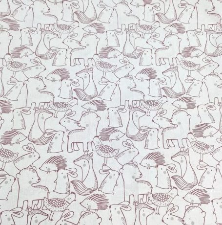Motif répétitif de dessins animés d'animaux et de personnages sur fond clair.